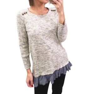 Anthropologie  Saturday Sunday Elora heathered grey 3/4 sleeve w/ruffle blue hem